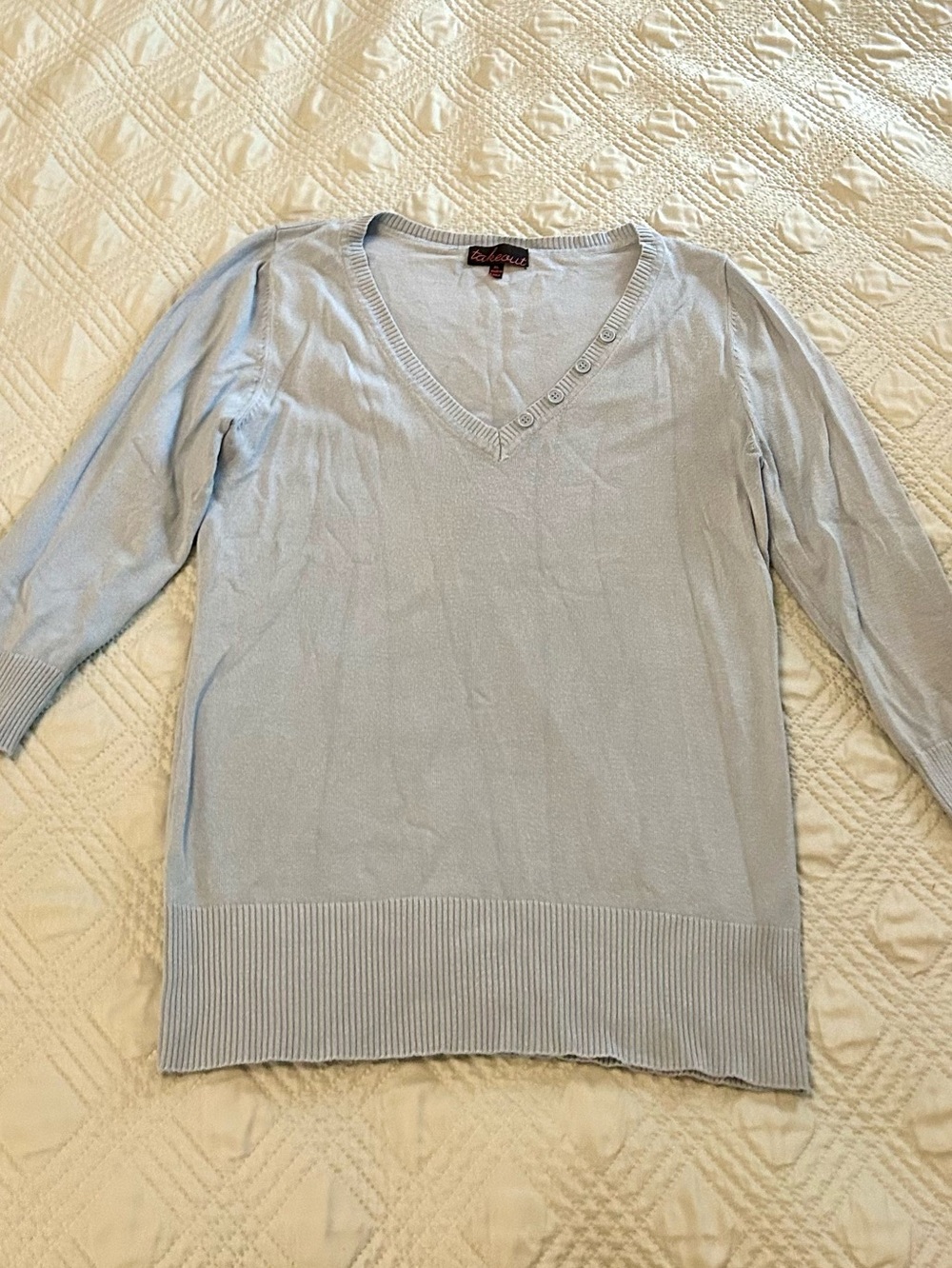 TAKEOUT Women’s Light Blue V-Neck Sweater, Size XL